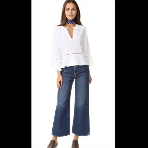 Anthropologie Cloth & Stone White Bell Sleeve Peplum Split Hem Top XS - Picture 2 of 13